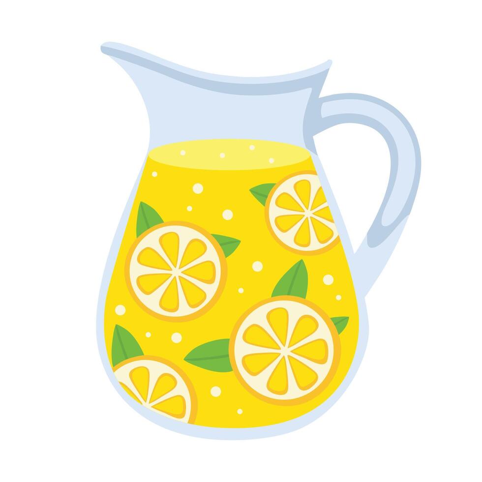 Lemonade in a glass jug with lemon slices. illustration vector