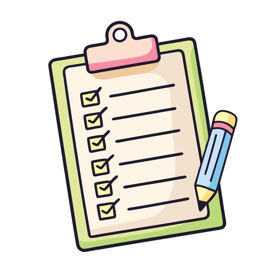 Checklist, plan, task list illustration in flat doodle cartoon style isolated on white background. vector