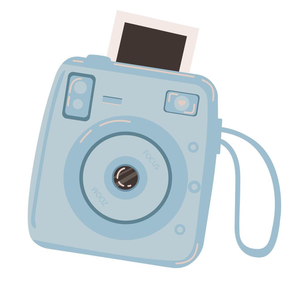 Illustration of a blue camera isolated on a white background. Cute retro instant camera. vector