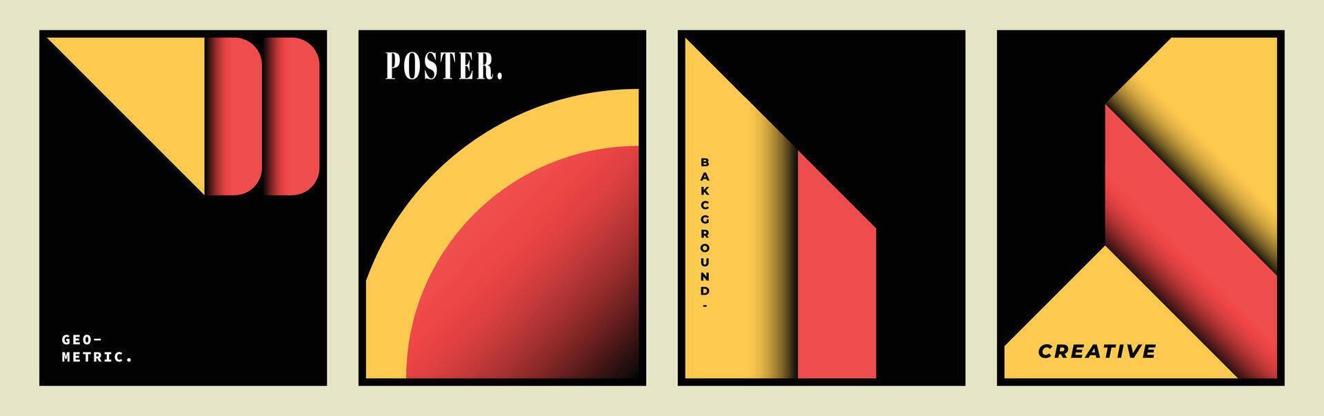 Vibrant abstract geometric background bundle. Creative cover design. Modern red, yellow, and black covers. Suitable for advertising, presentation, branding, or promotion. vector