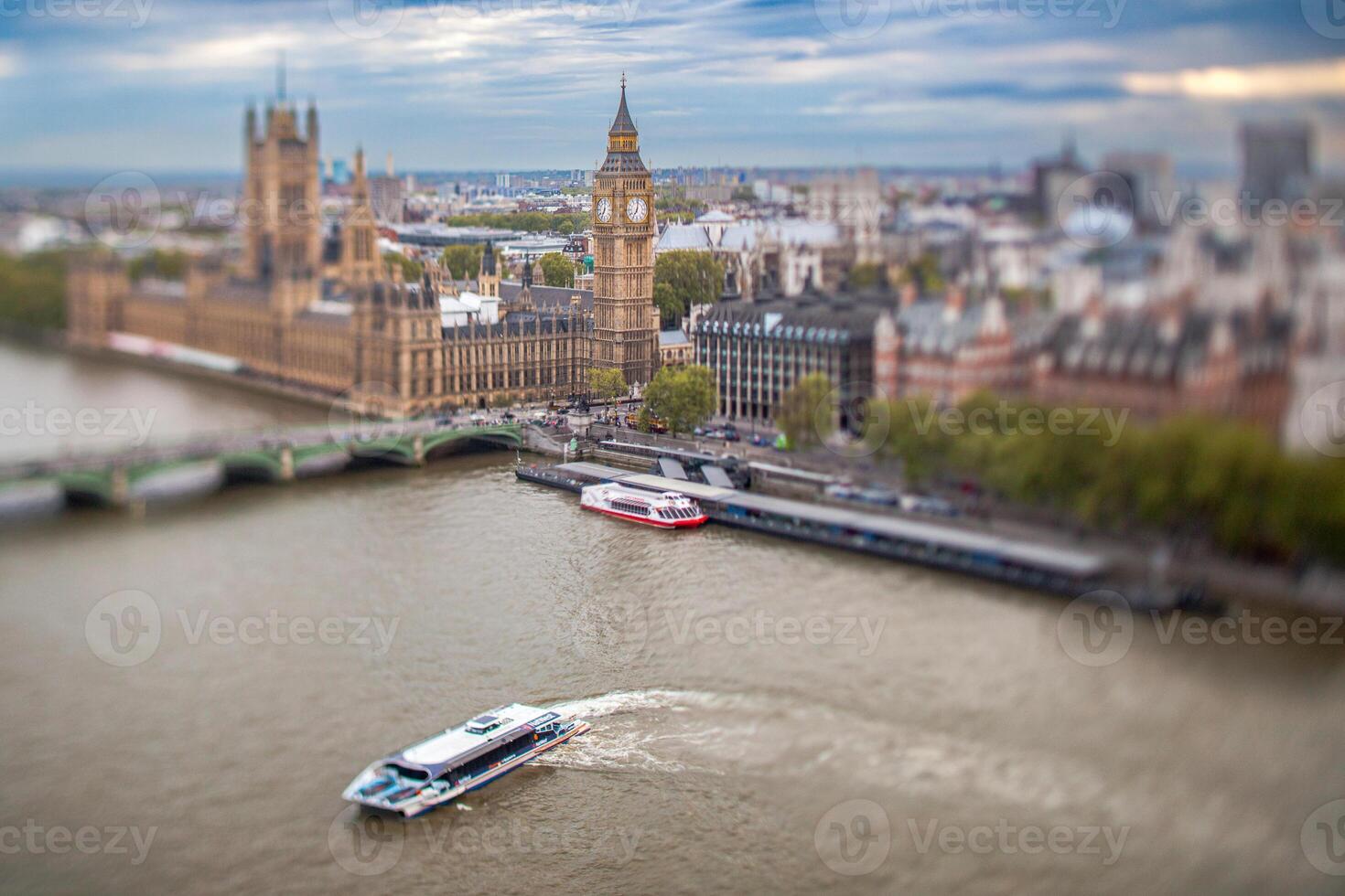 Aerial View of Westminster and the Thames at Dusk, London photo