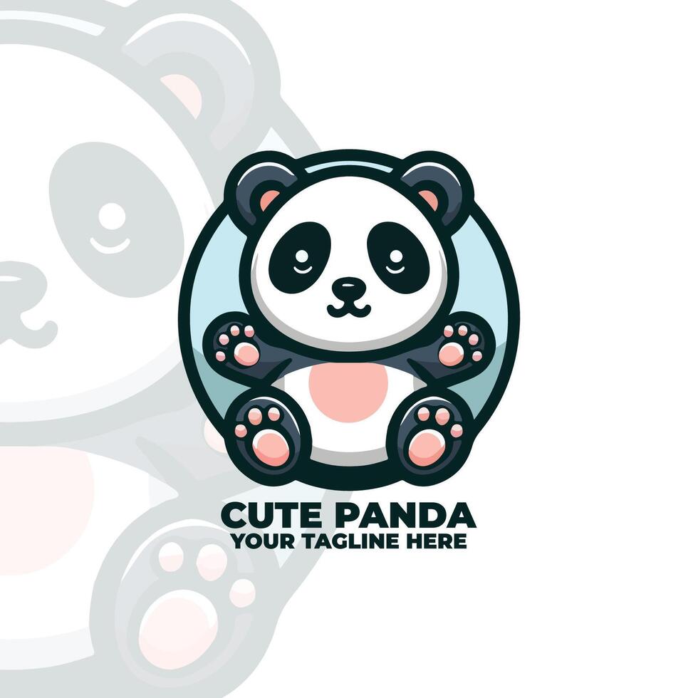 Cute Panda Kawaii Logo Design vector