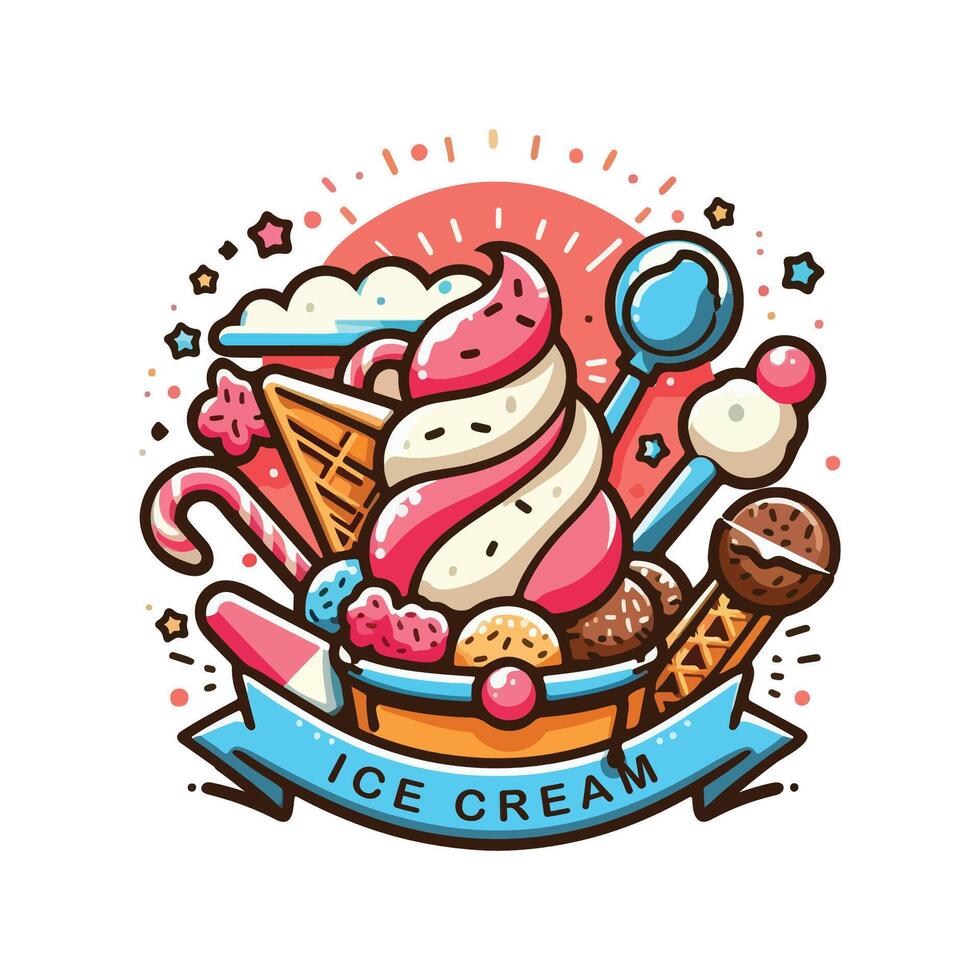 Ice Cream Illustration Cute Style Design vector