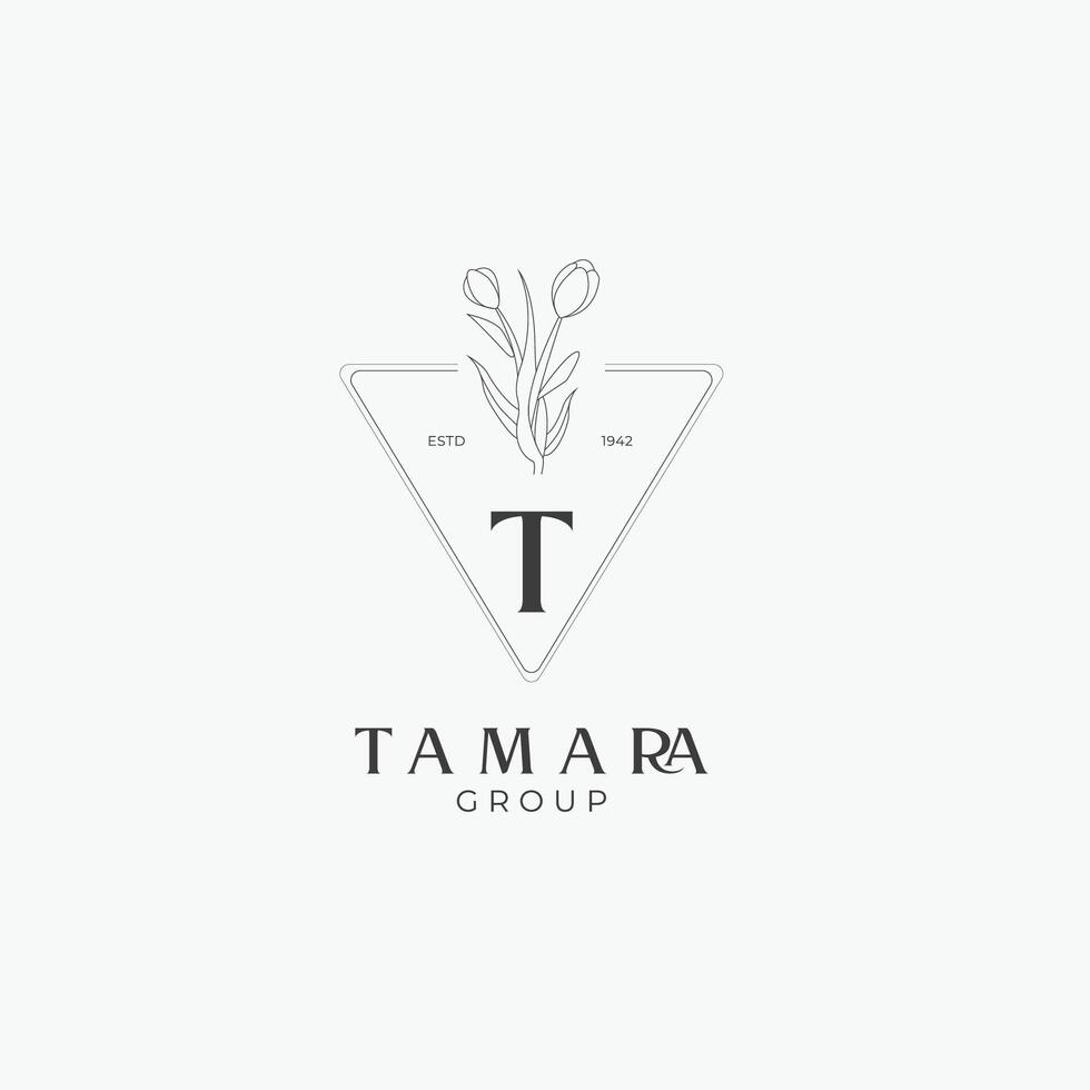 T letter logo with a creative floral concept for company business beauty real estate premium vector