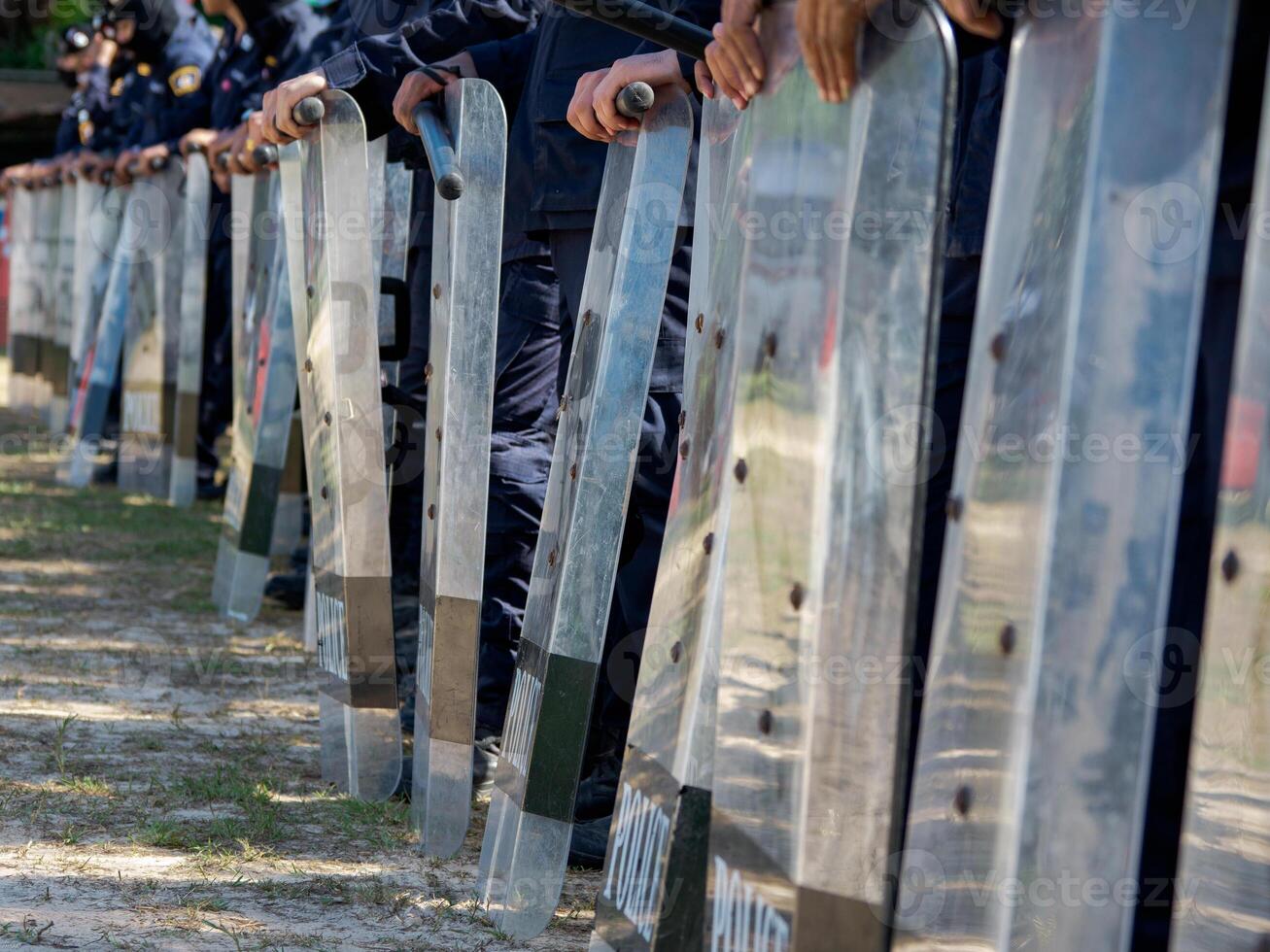 Riot police control the crowd.. photo