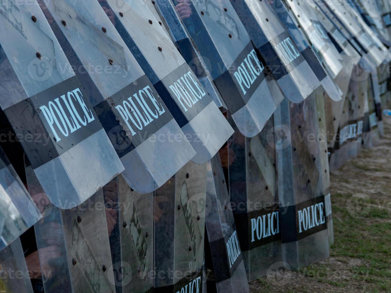 Riot police control the crowd.. photo