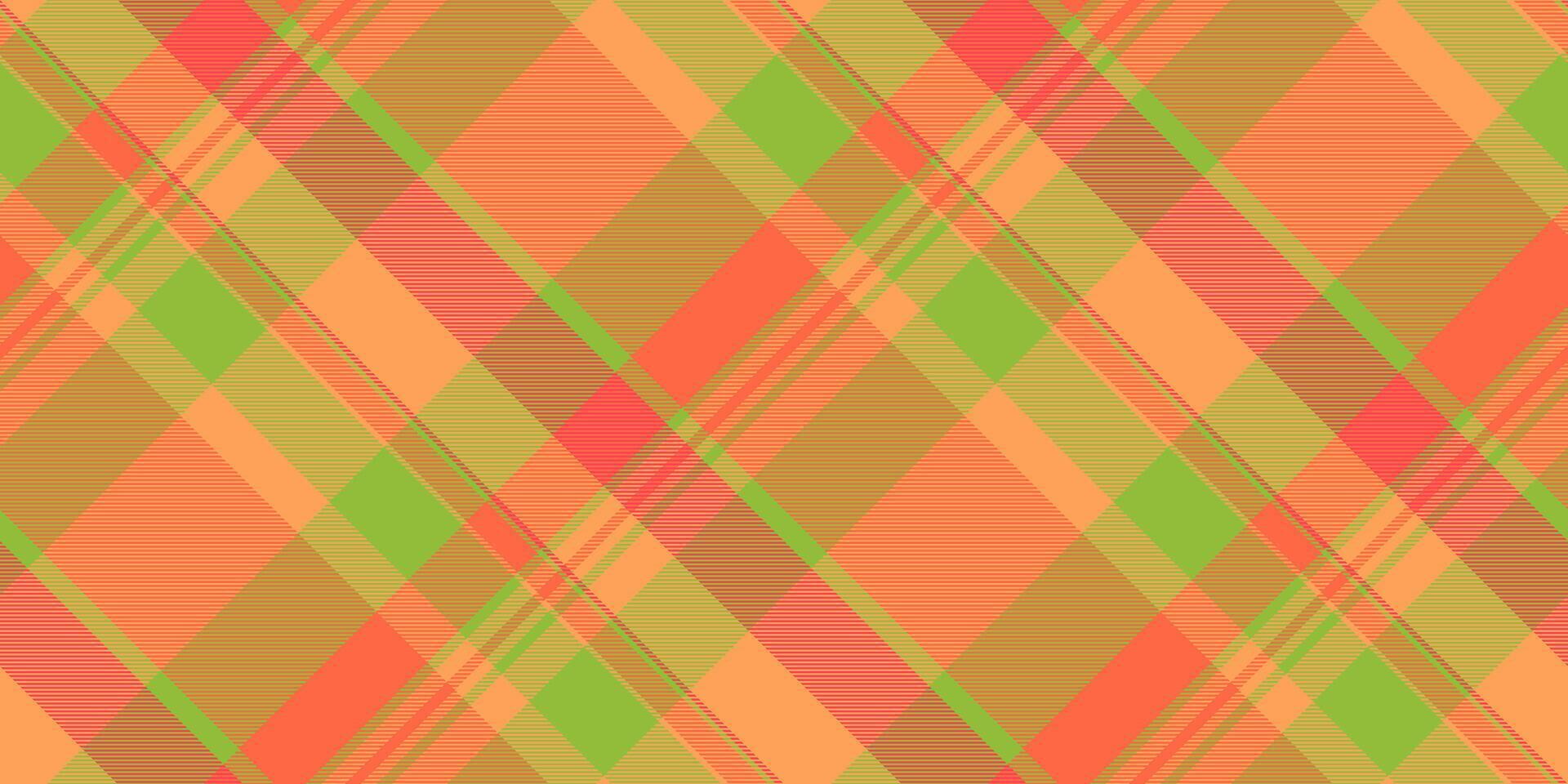 Suit fabric seamless pattern, room check texture. Best plaid background tartan textile in orange and green colors. vector