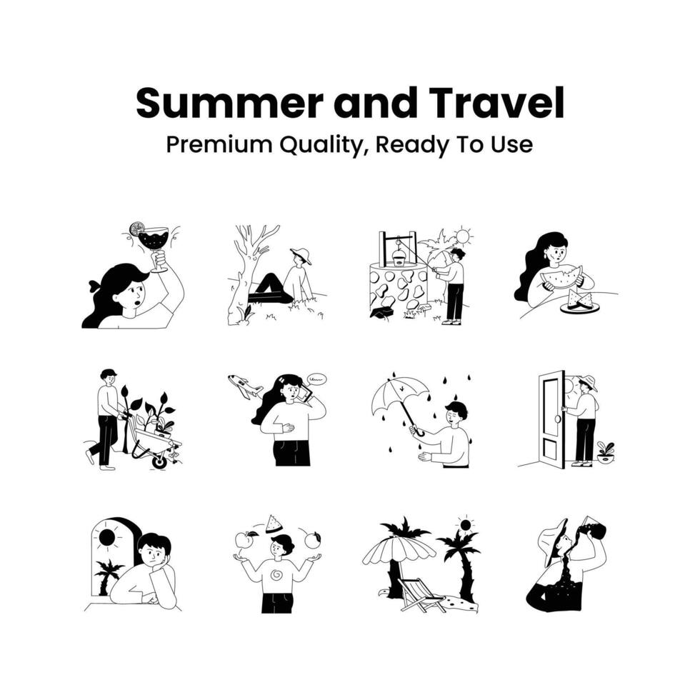 Summer and travel illustrations set in modern design style vector