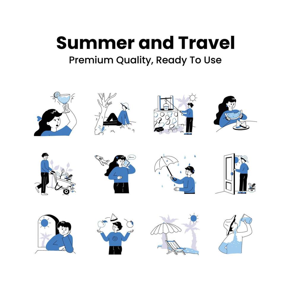 Summer and travel illustrations set in modern design style vector