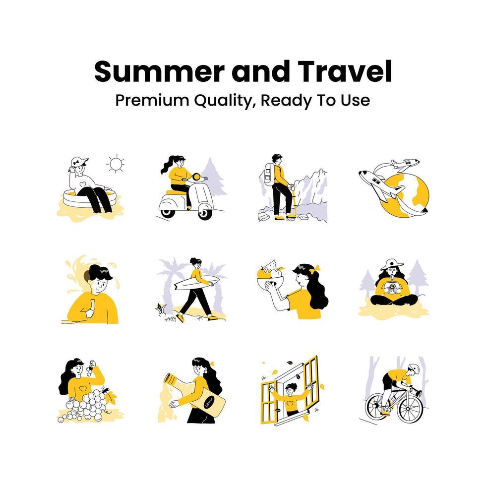 Pack of summer and travel illustrations, premium quality, ready to use vector