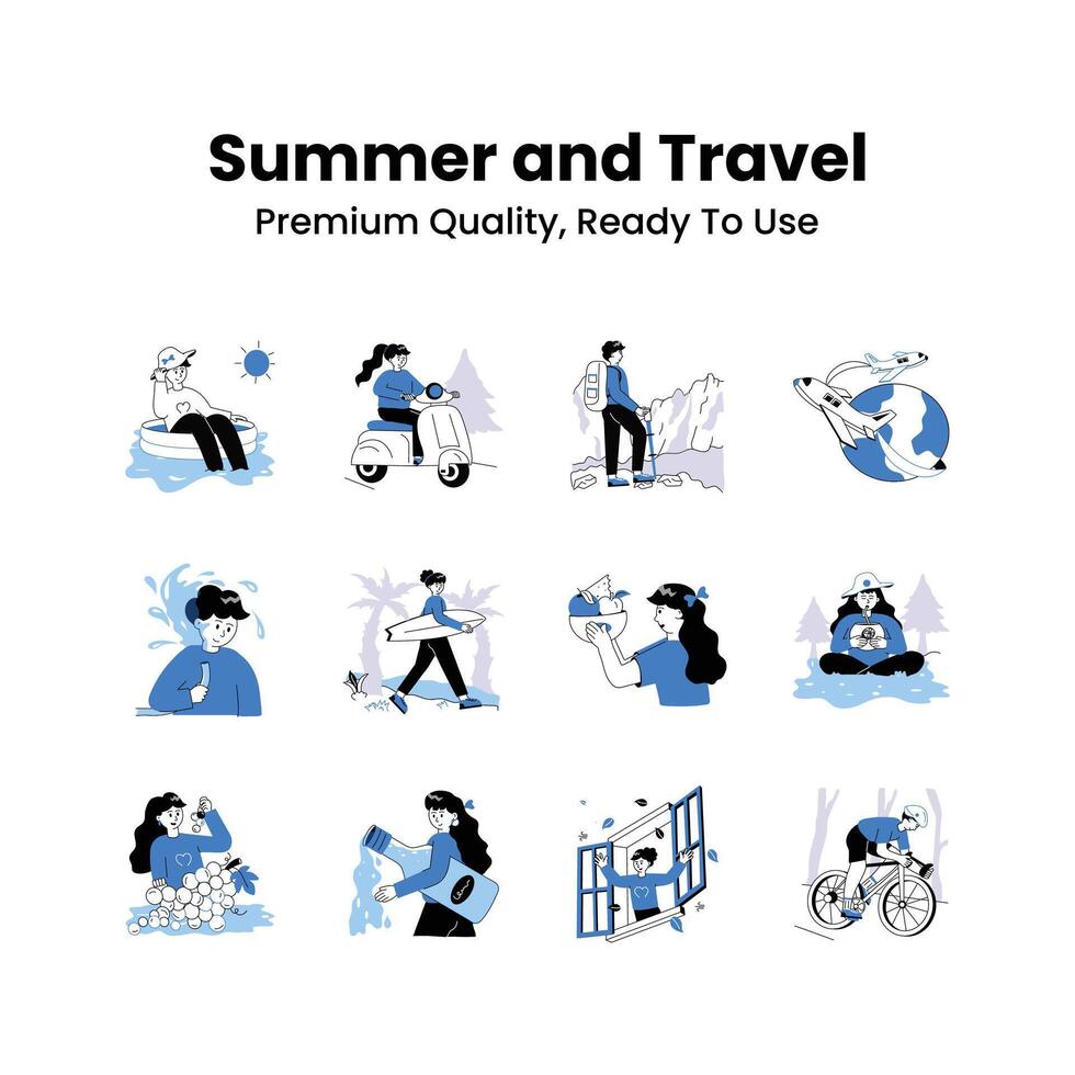 Pack of summer and travel illustrations, premium quality, ready to use vector