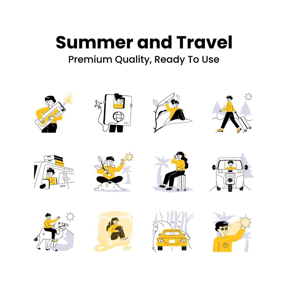 Take a look at this creatively crafted summer and travel illustrations set vector