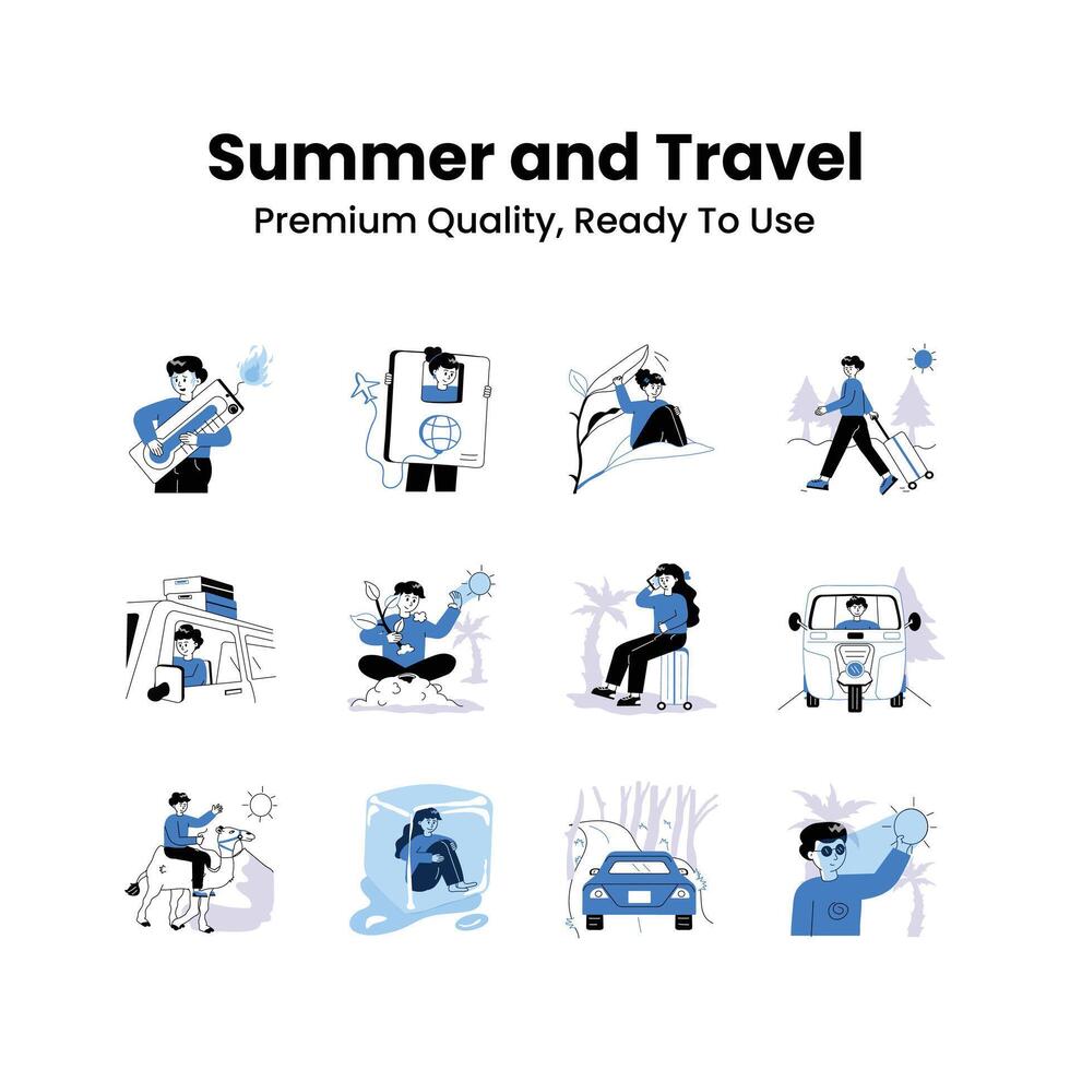 Take a look at this creatively crafted summer and travel illustrations set vector