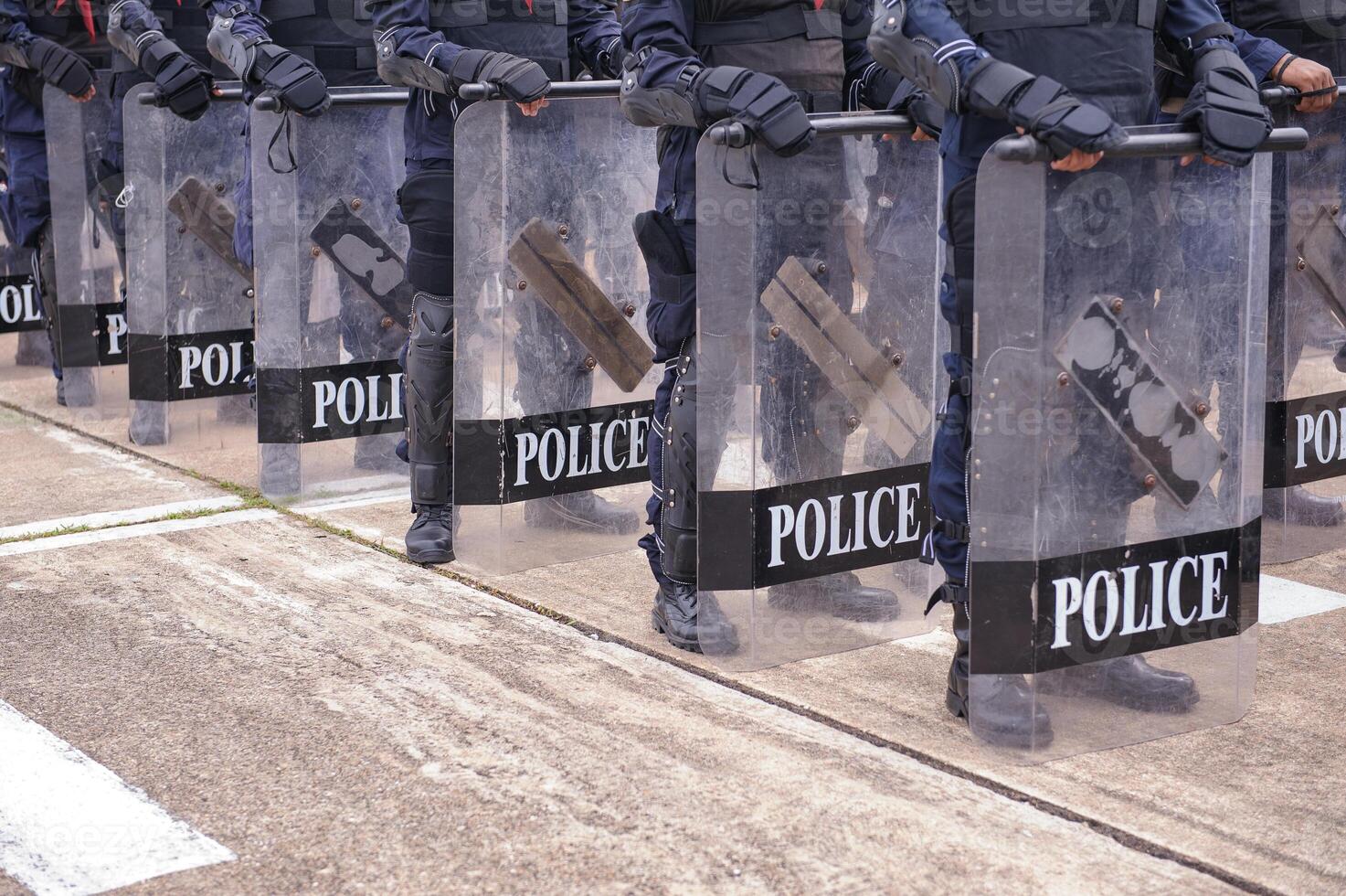 Riot police control the crowd.. photo