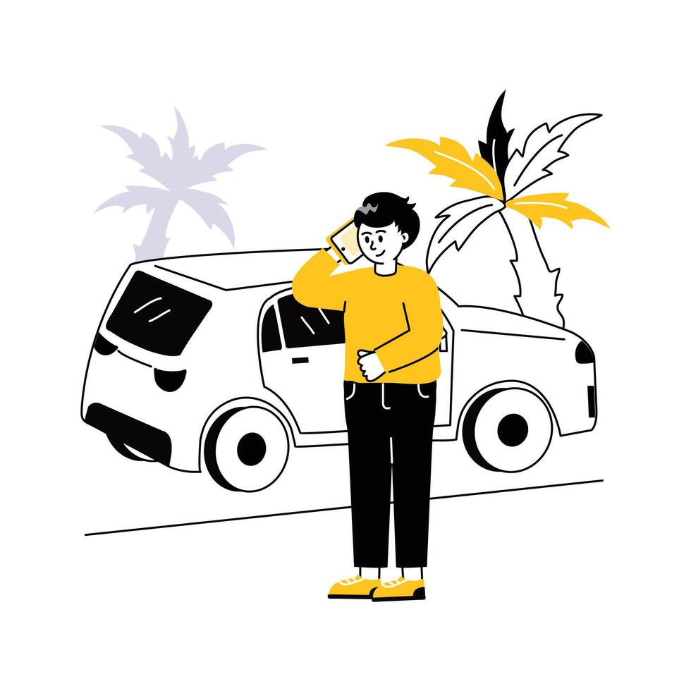 A man standing near car showing concept illustration of traveling vector