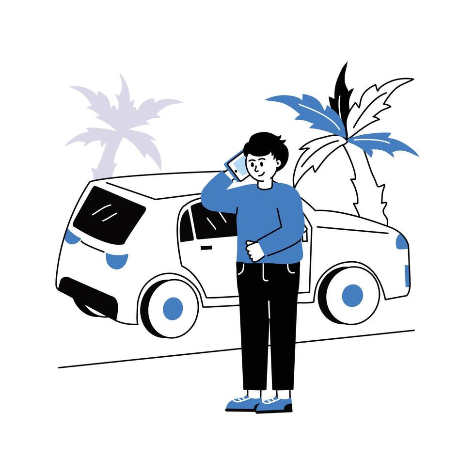 A man standing near car showing concept illustration of traveling vector