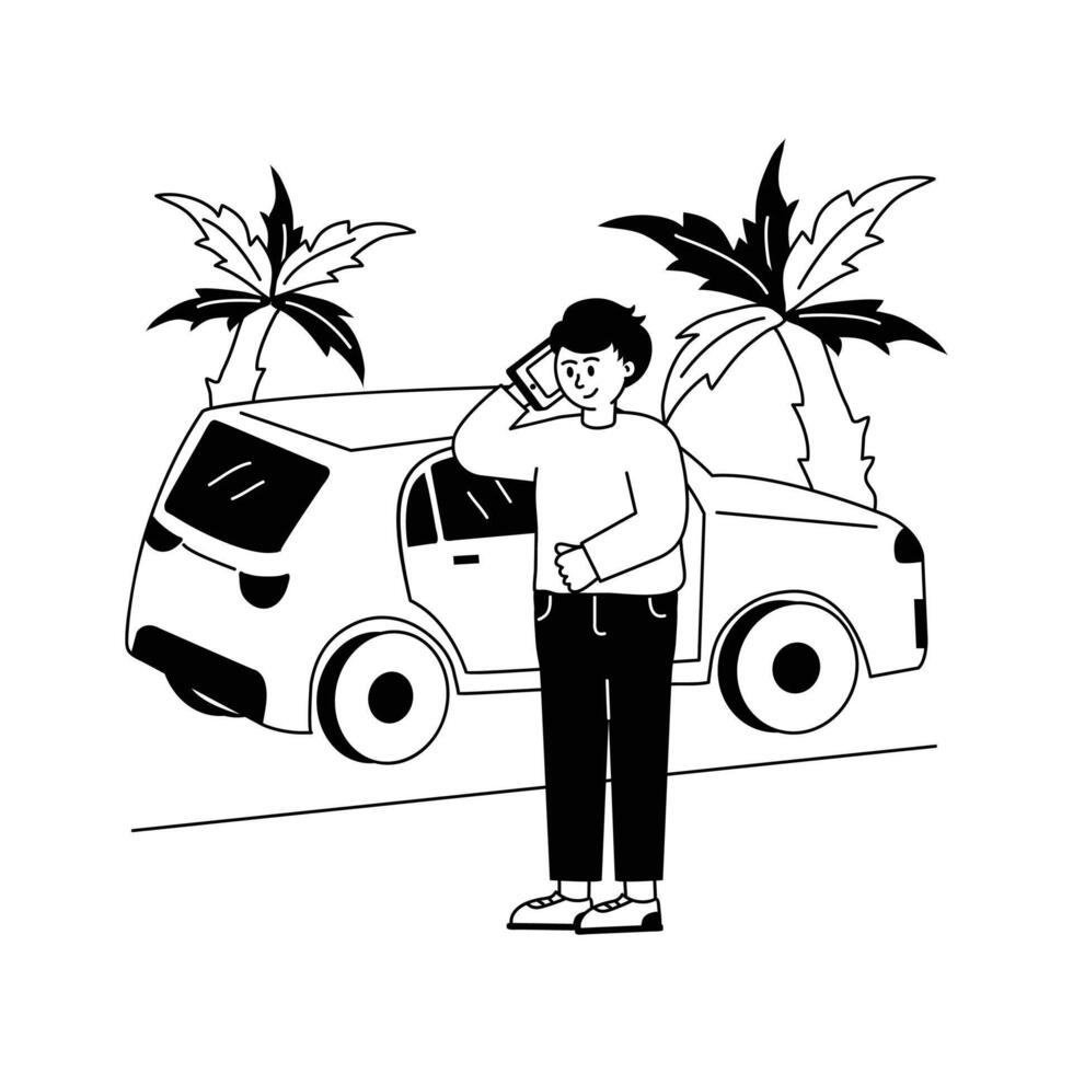 A man standing near car showing concept illustration of traveling vector