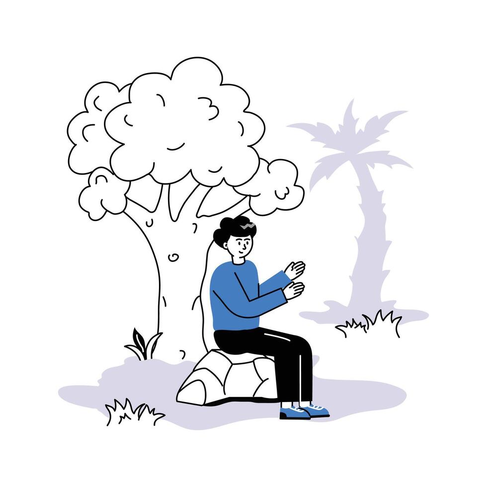 A man sitting under tree, summertime character illustration vector