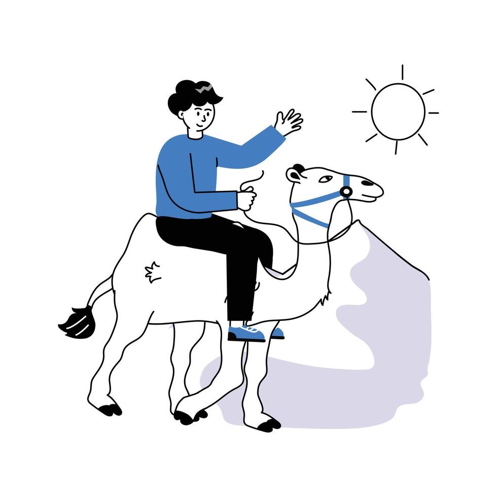 A tourist riding with camel in desert, character illustration vector