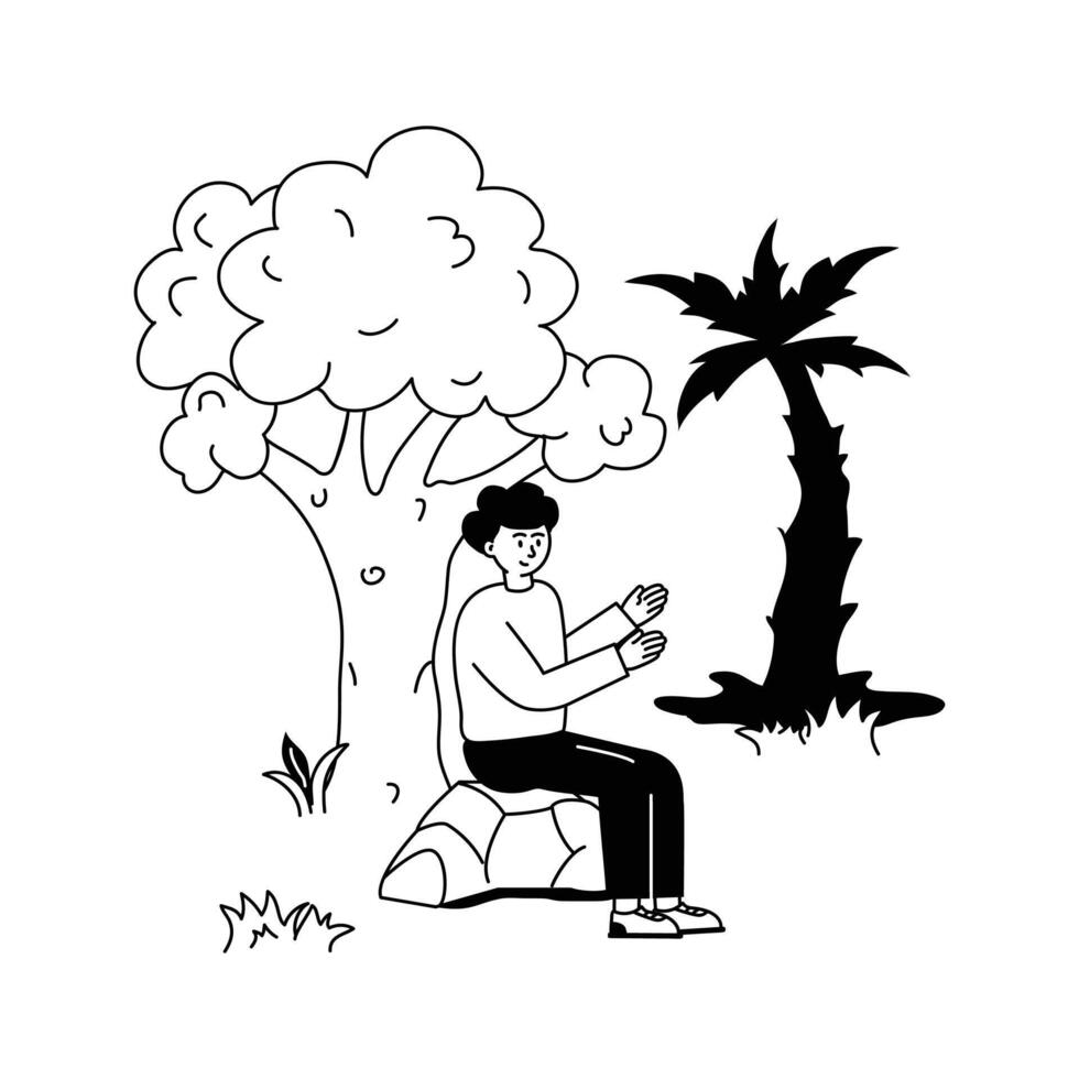 A man sitting under tree, summertime character illustration vector