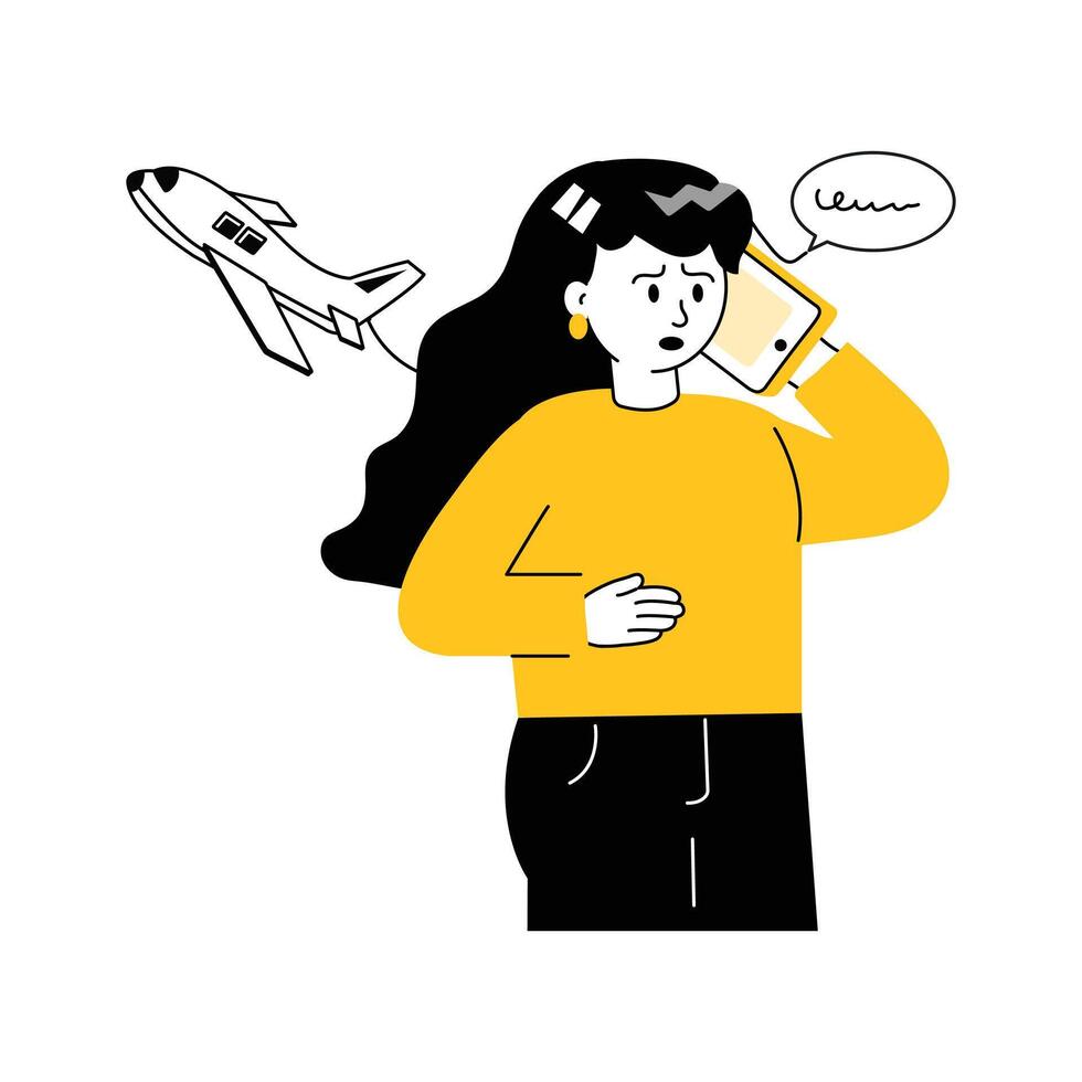 A woman in stressed mood with airplane denoting concept illustration of flight missed vector