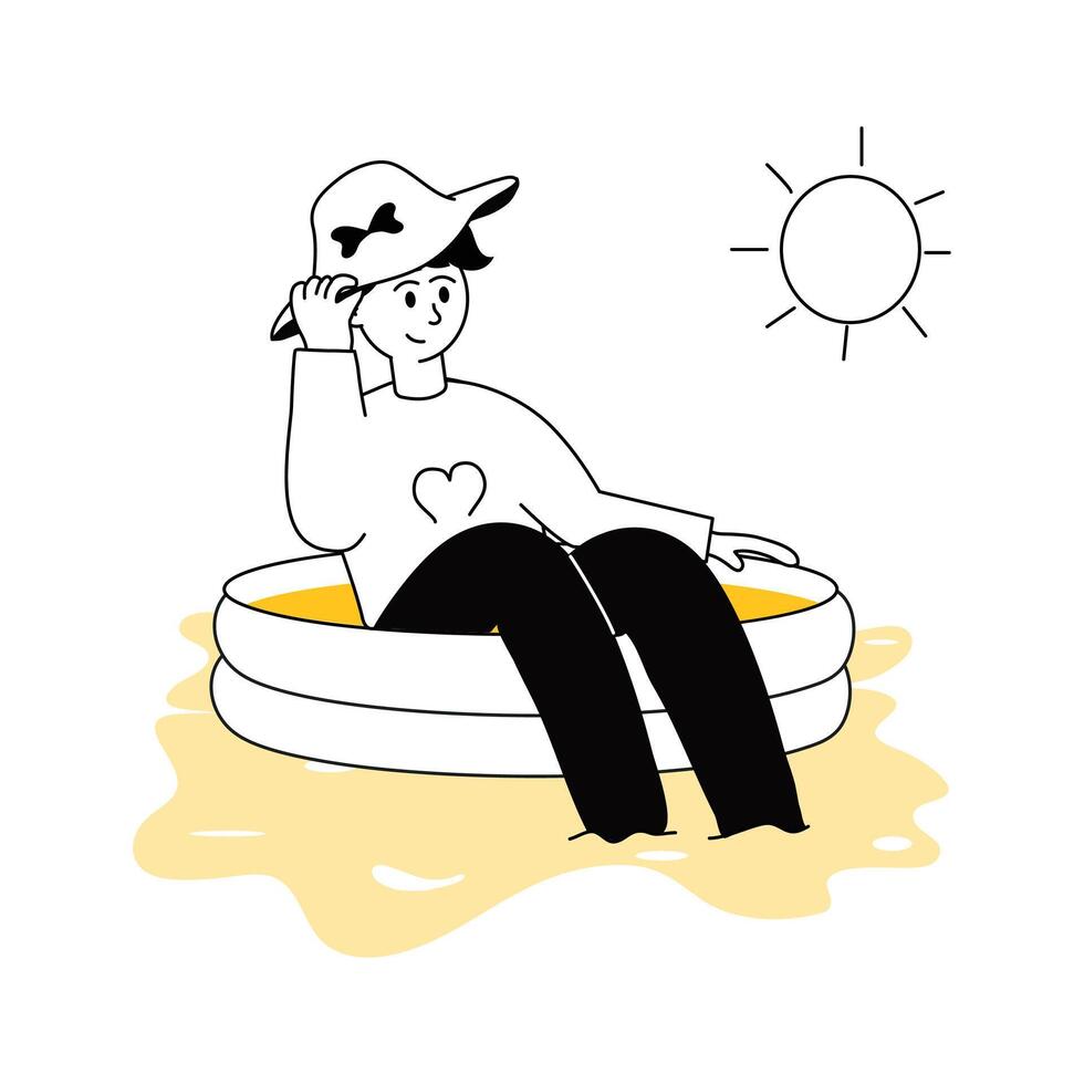 A woman enjoying swimming in inflatable pool, ready to use illustration vector