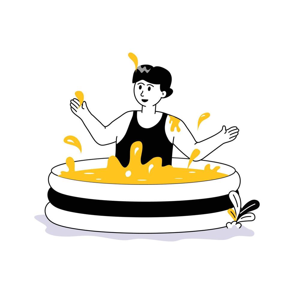 A man enjoying swimming in inflatable pool, ready to use illustration vector