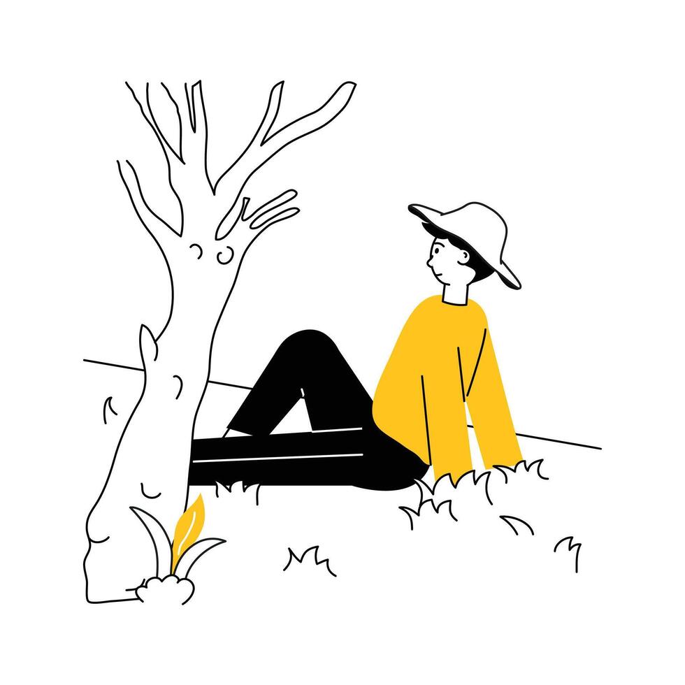 A man sitting in garden, ready to use illustration vector