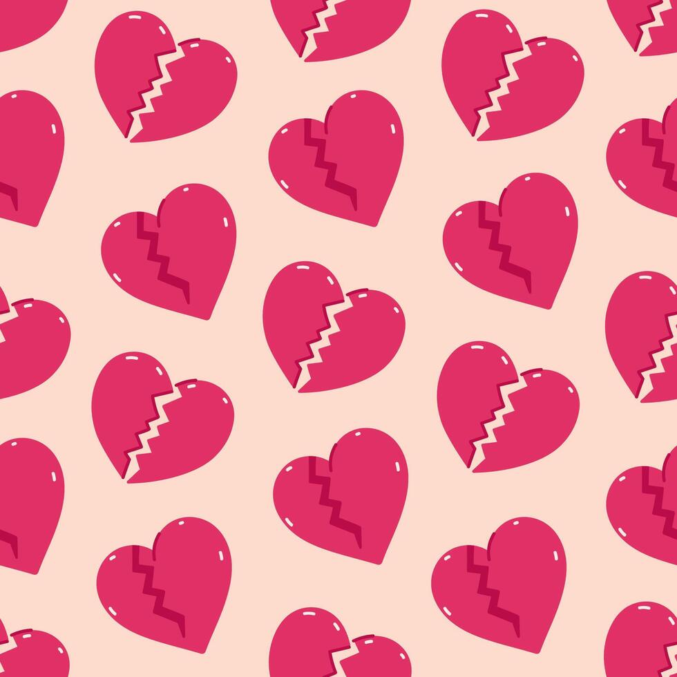 Seamless pattern of red broken hearts. graphics. vector