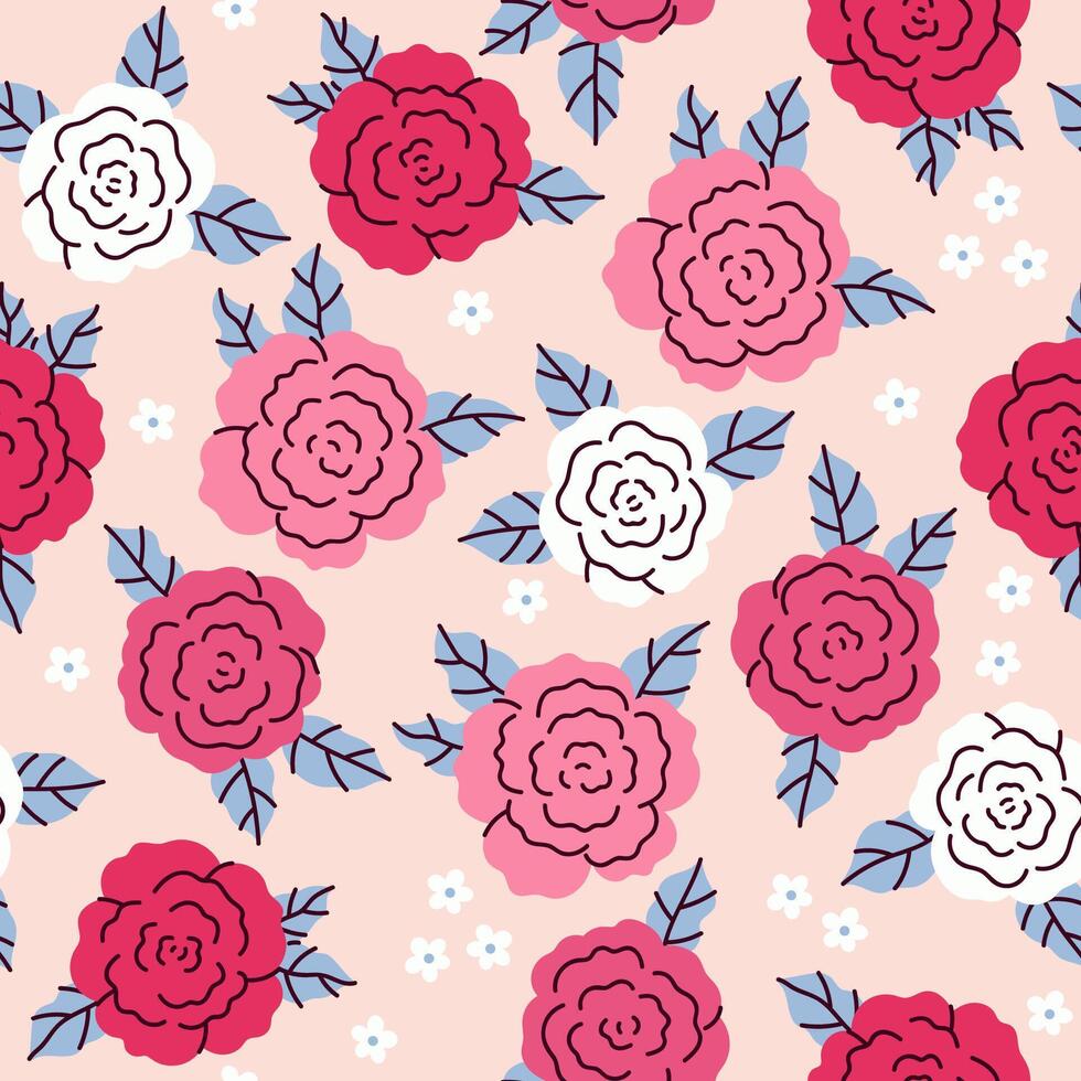 Simple seamless pattern with red, pink and white roses. graphics. vector