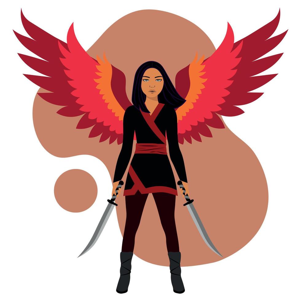 Warrior woman with swords and wings. illustration vector