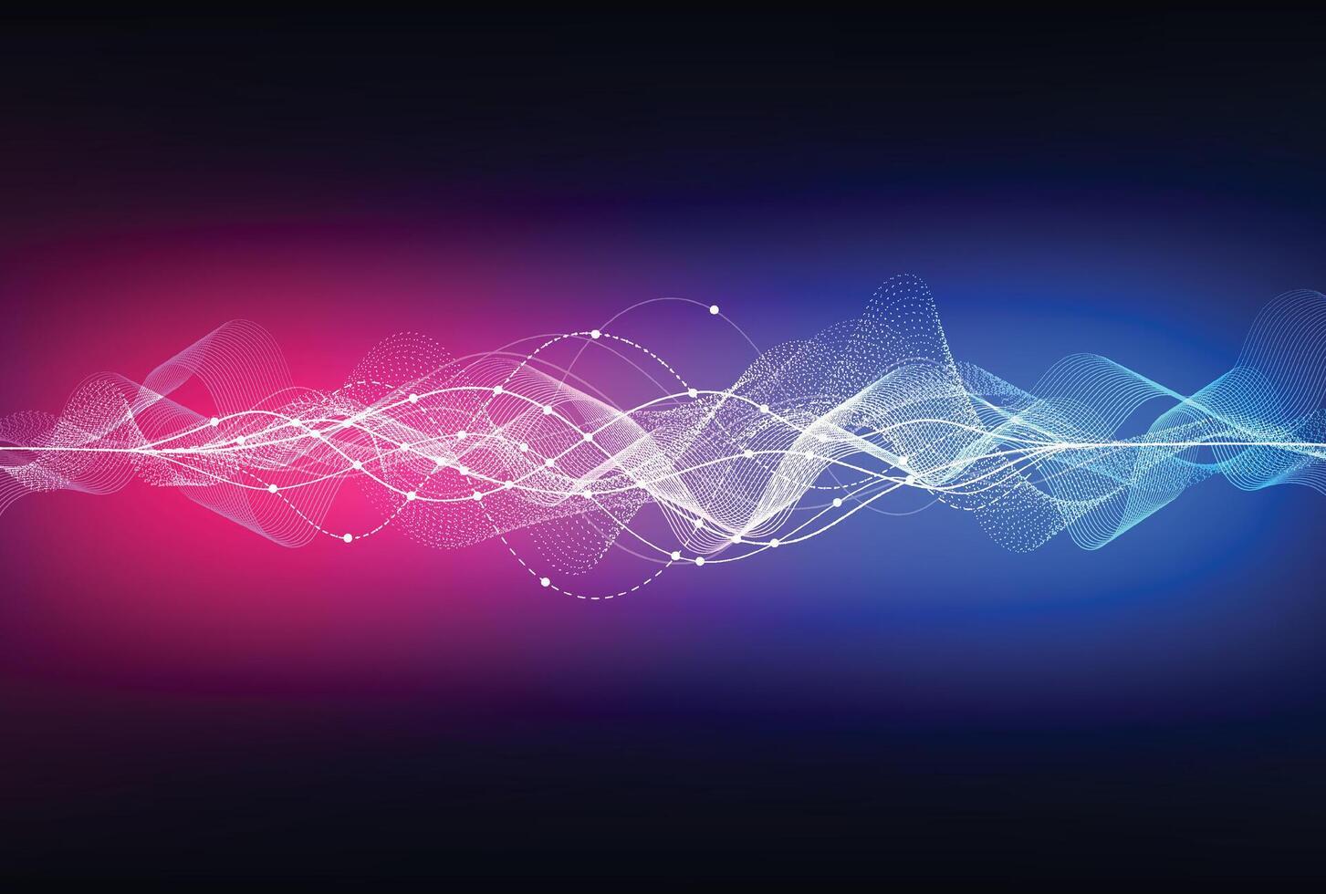 Wave lines flowing dynamic. Artificial intelligence deep learning visualization networks concept for AI, music, sound vector