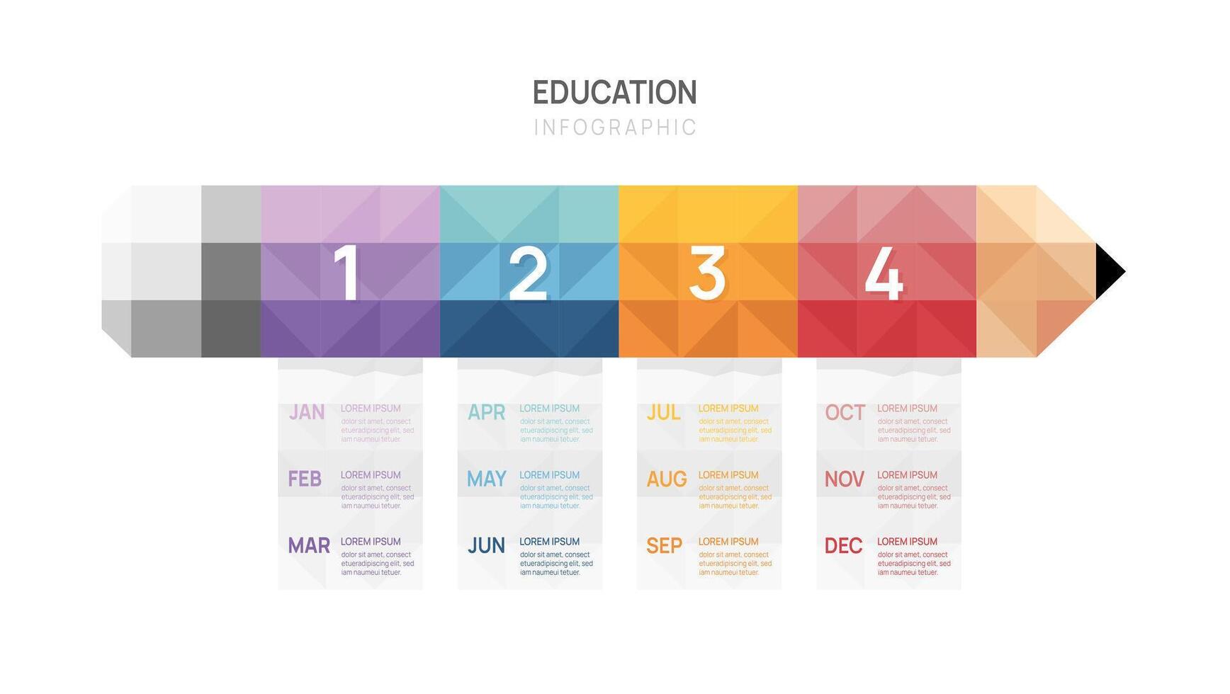 Education step timeline infographic pencil template. Modern milestone element timeline diagram calendar and 4 quarter topics, infographics. vector