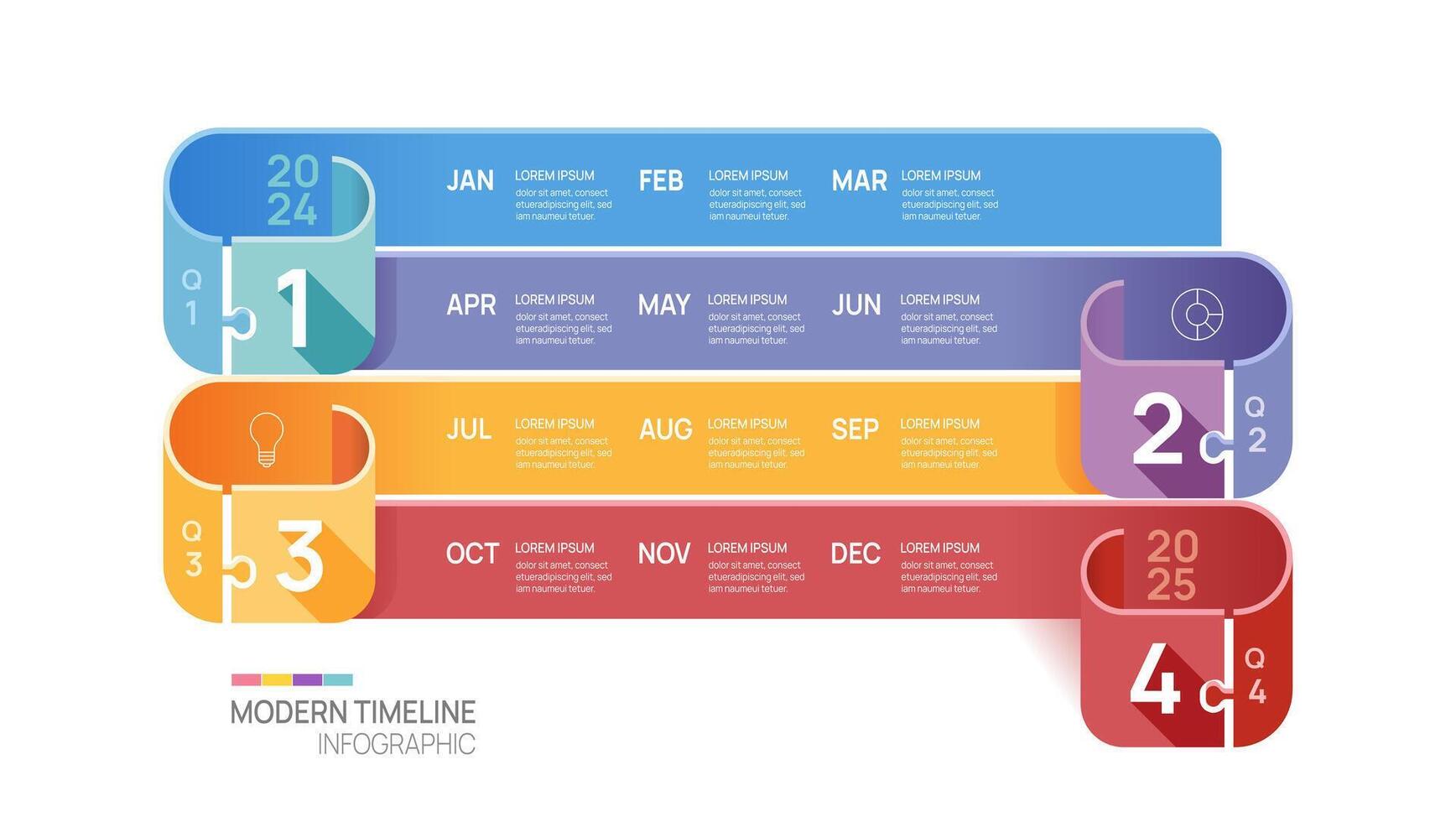 Business step timeline infographic jigsaw template. Modern milestone element timeline diagram calendar and 4 quarter topics, infographics. vector