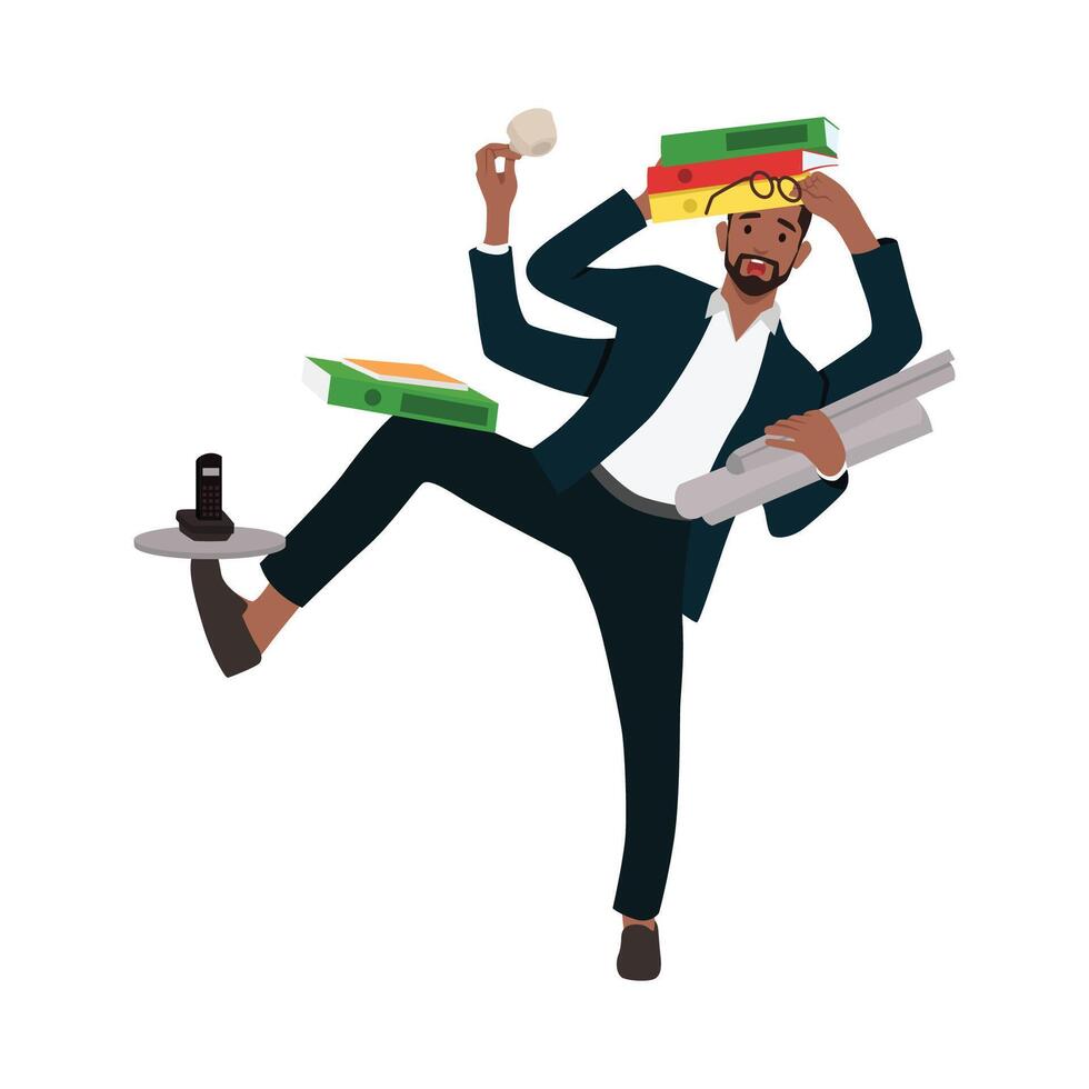 Young business multitasking and time management concept. vector