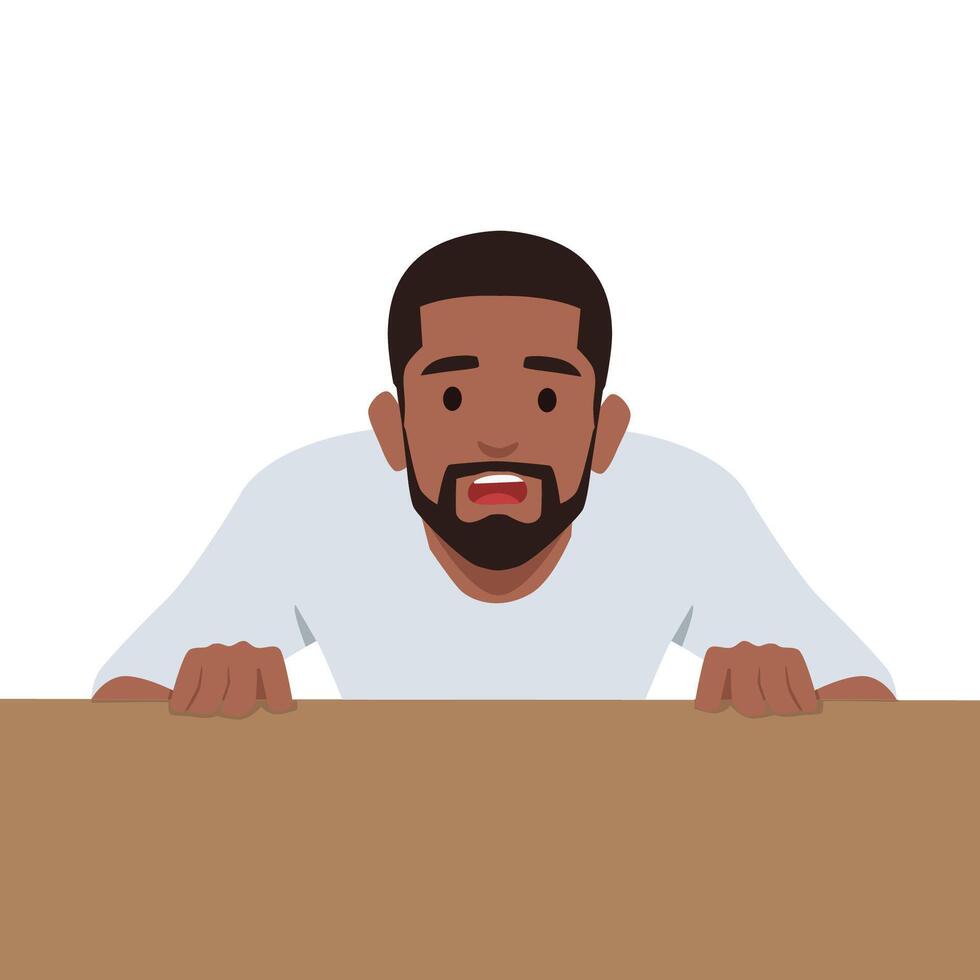 Young afraid and shocked man with surprise and amazed expression. vector