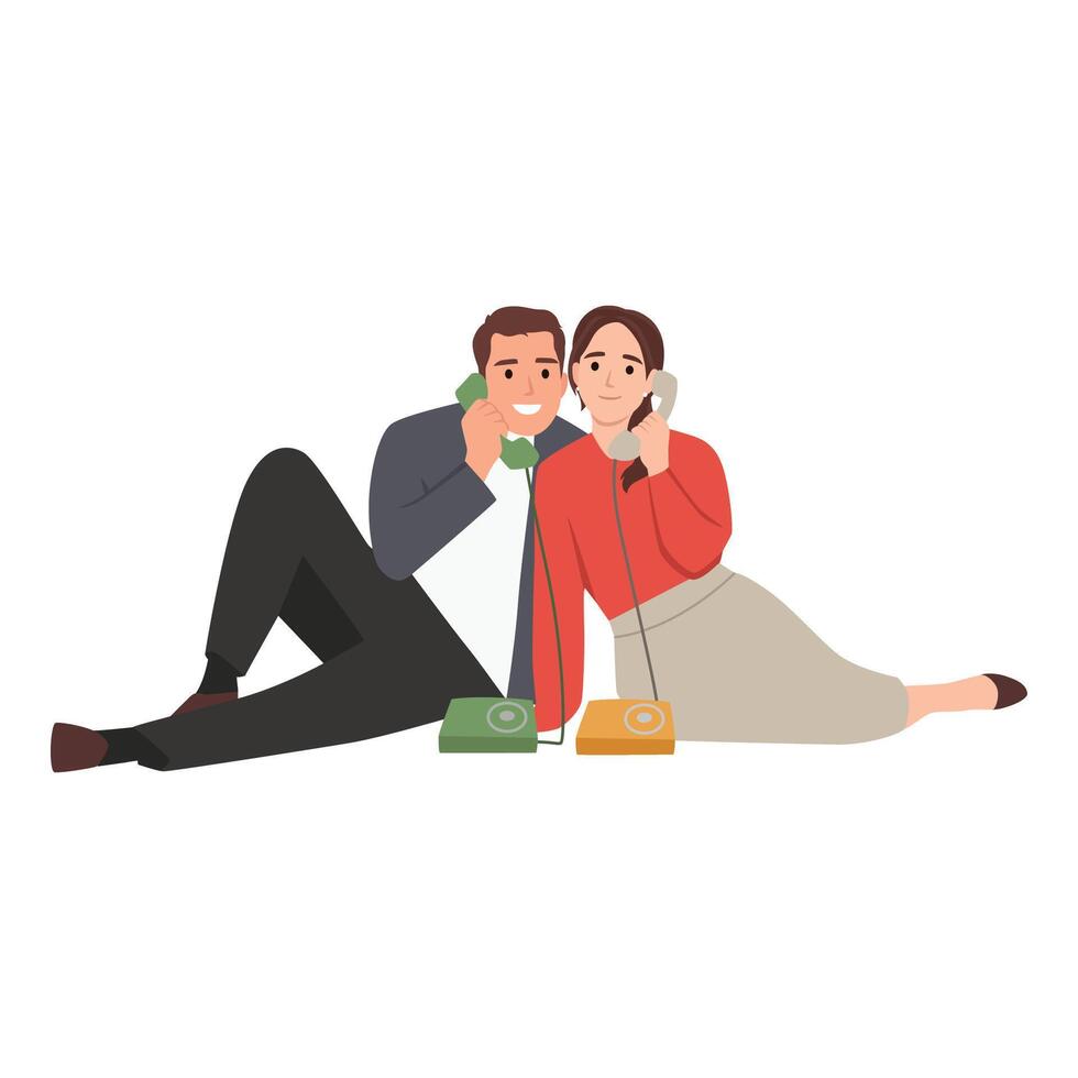 People talking phone. Man and woman have conversation. vector
