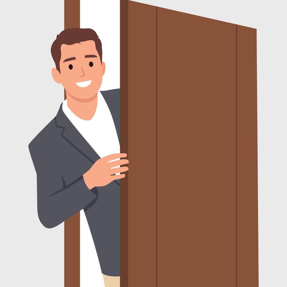 Young man enters a room at home. vector
