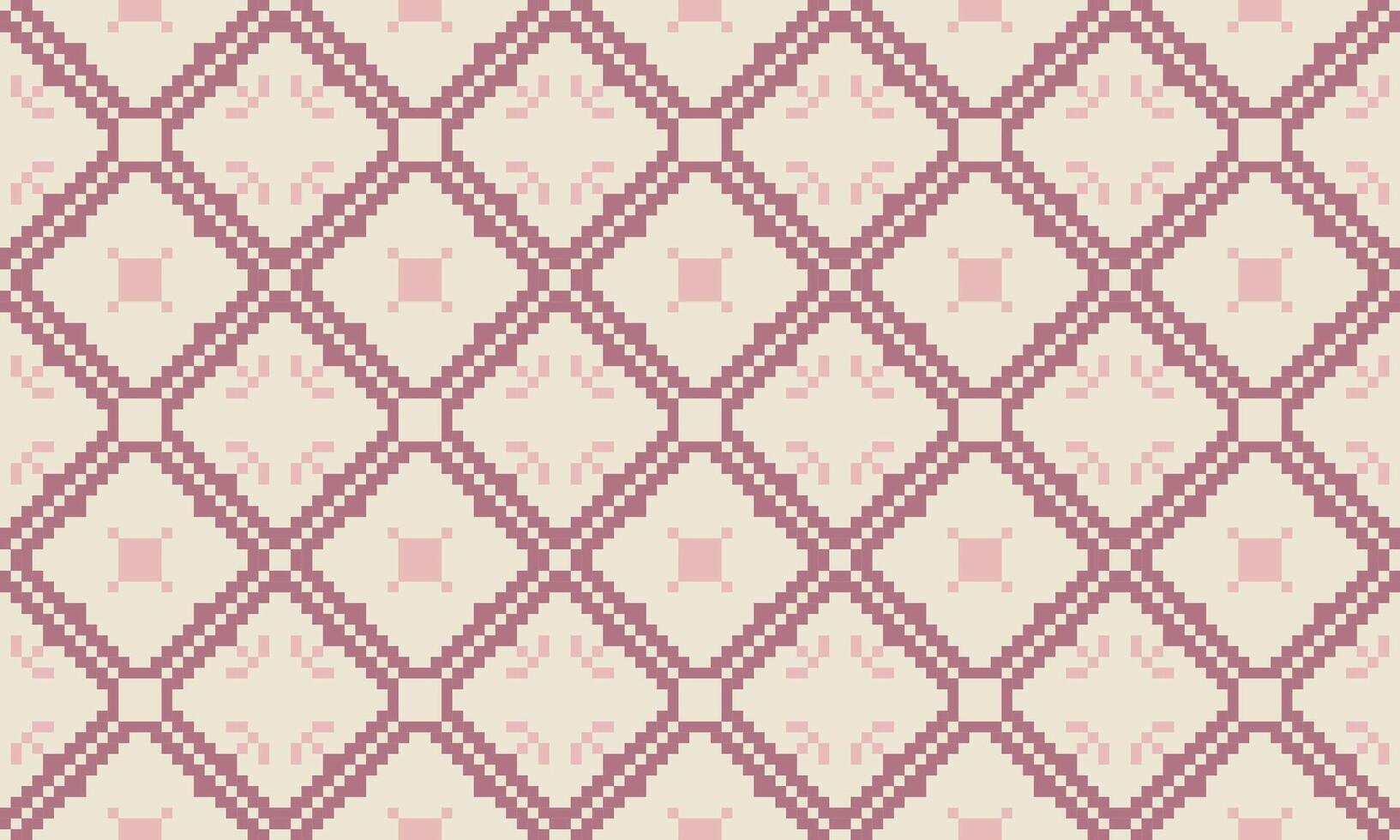 Seamless floral pixel pattern on white background. Traditional oriental ethnic geometric embroidery. Aztec style abstract background. Design for surface, fabric, clothing and wrapping. vector