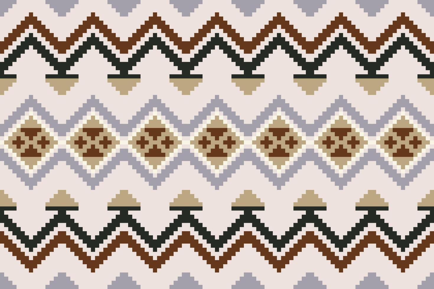 Pixel art fabric pattern, ethnic oriental geometric embroidery, traditional aztec abstract background, design for surface, fabric, clothing, wrap and sarong. vector