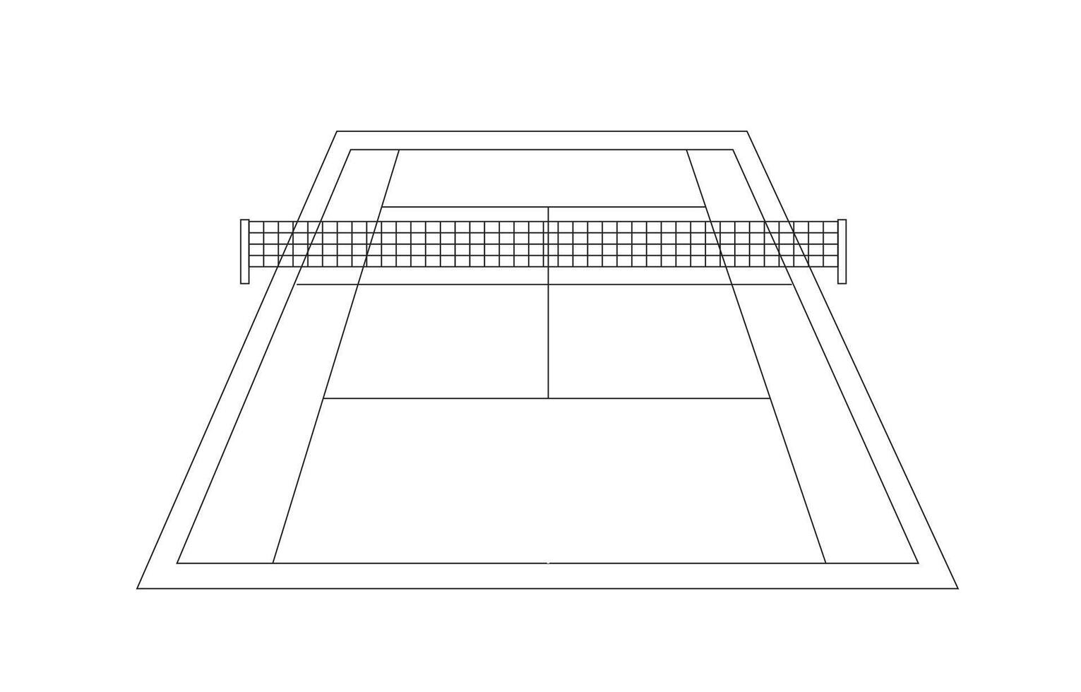 Tennis court Field perspective, with black line on the white background, Sports illustration vector
