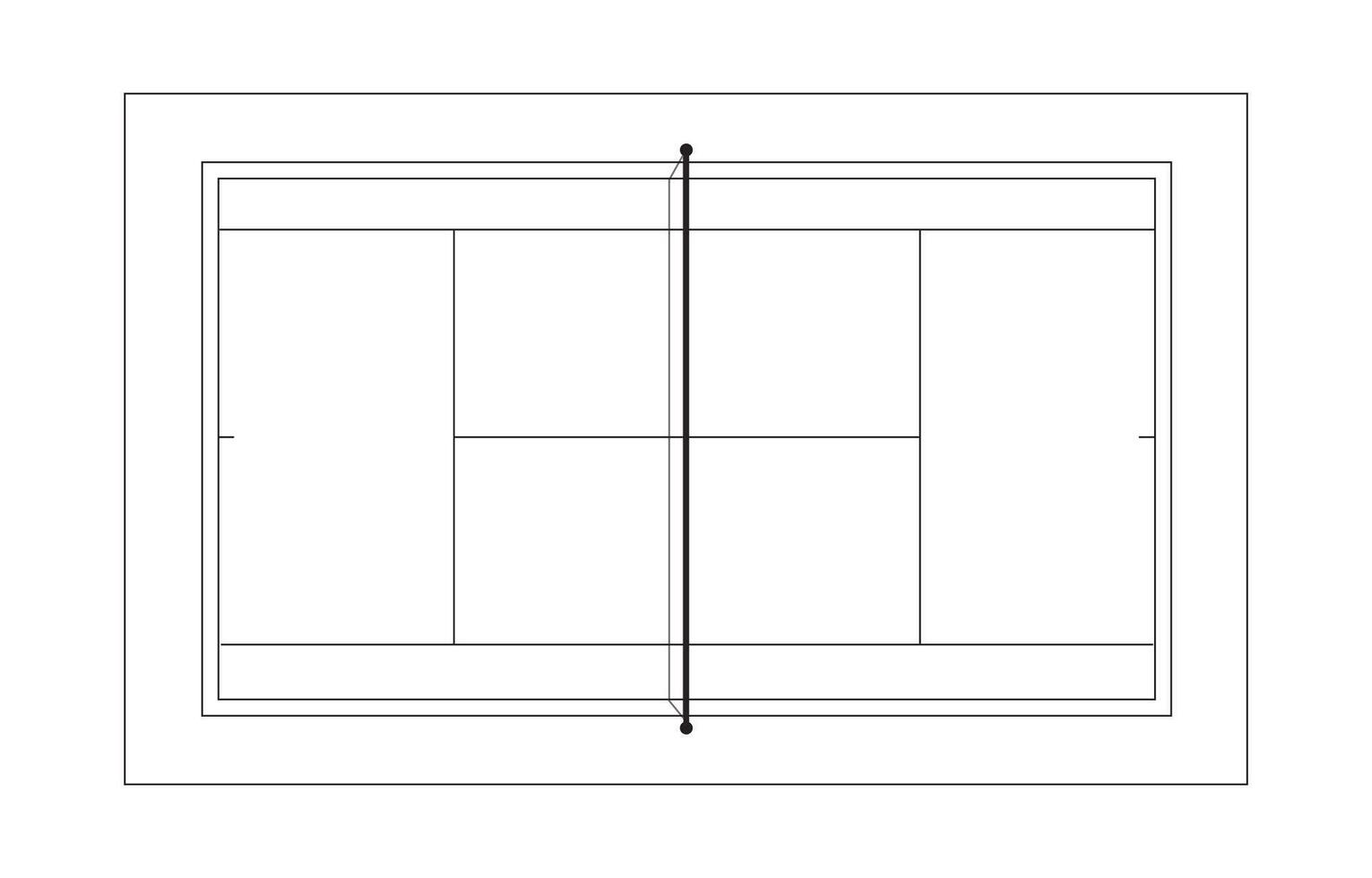 Tennis court Top View, with black line on the white background, Sports illustration vector