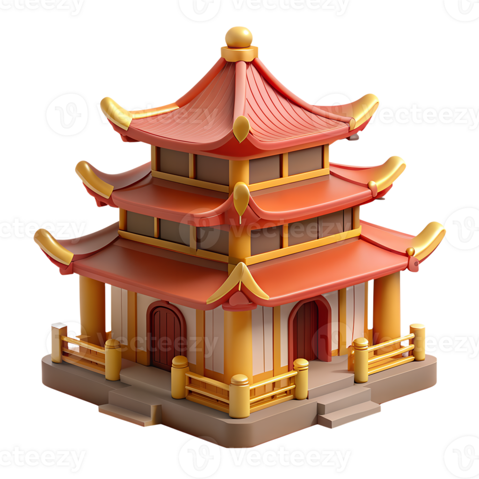 Traditional ancient asian pagoda 3d icon isolated png
