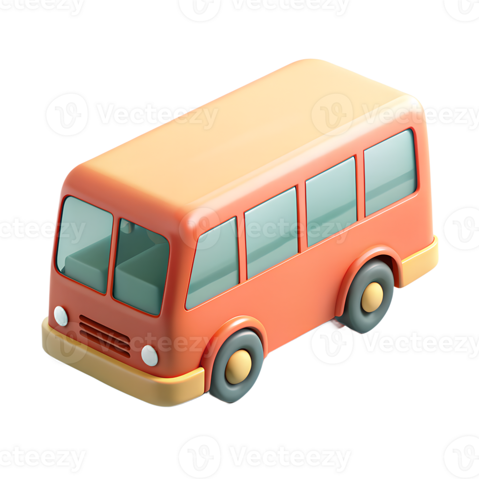 Cartoon bus 3d icon isolated on the transparent background. Vehicles for transportation concept png