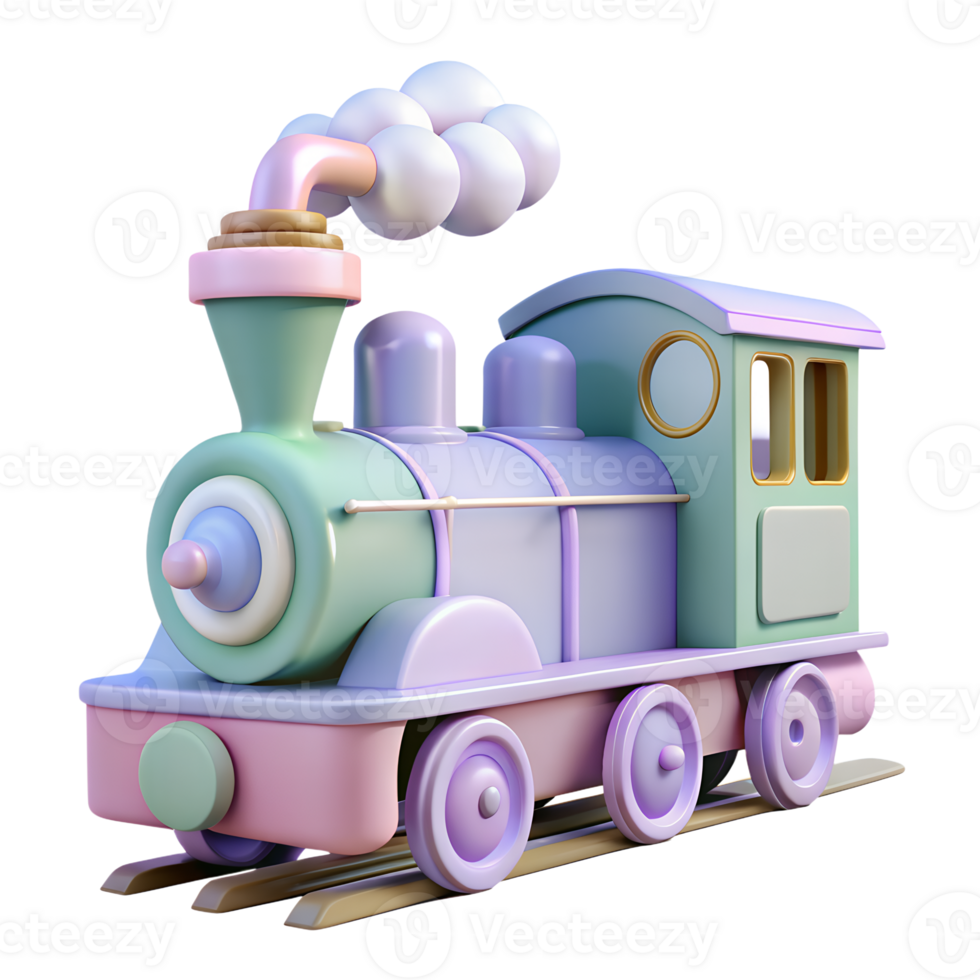 Cartoon steam train 3d icon on the transparent background. Vehicles for transportation concept png