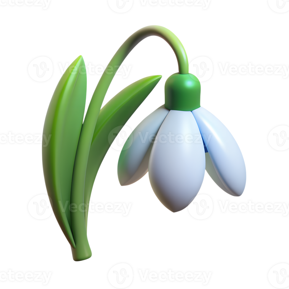 White snowdrop spring flower 3d illustration on the transparent background png