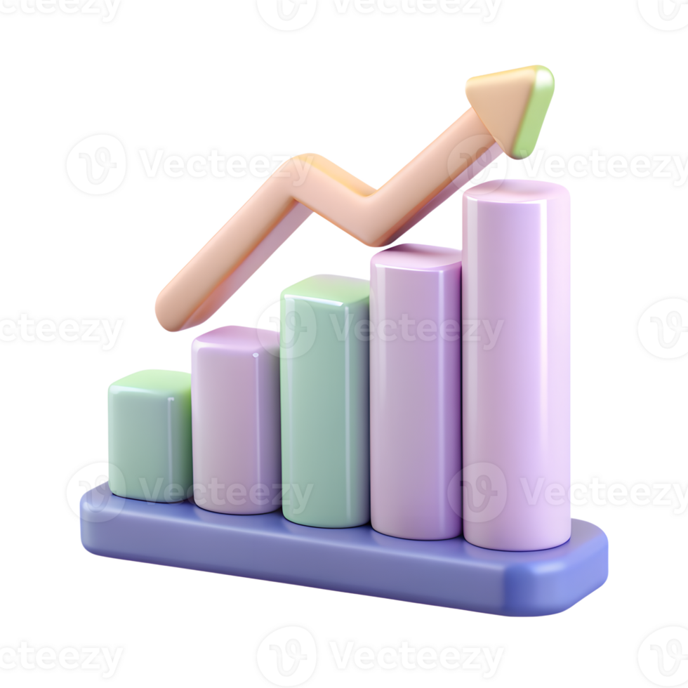 Growth bar graph and arrow 3d icon isolated on the transparent background. png
