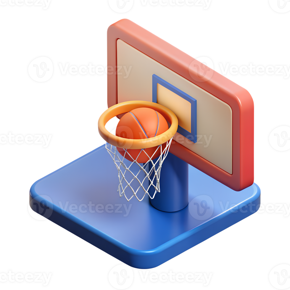 Isometric basketball hoop with ball icon isolated 3d render illustration png