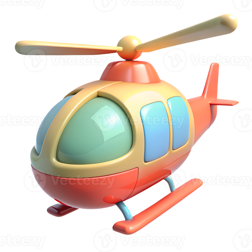 Cartoon helicopter 3d icon on the transparent background. Vehicles for transportation concept png