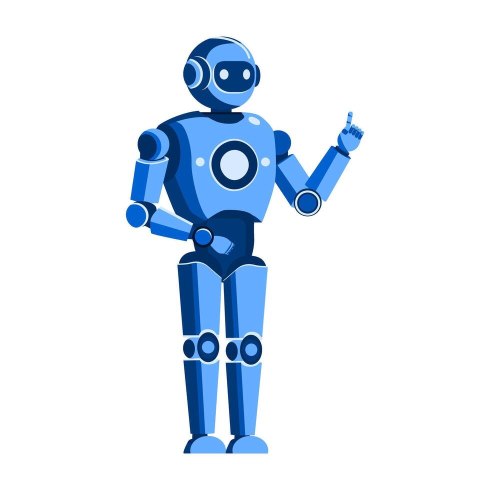 a robot standing with his hand up and pointing vector